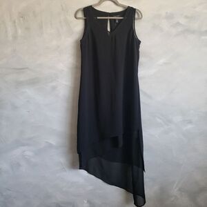 WHBM Black High Low Hem Chiffon & Sheer Dress Size 6 V Neck